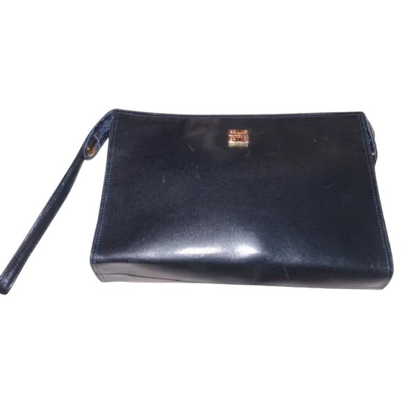 Givenchy 1980's Soft Black Evening Bag Leather Clutch Wristlet - Picture 1 of 8